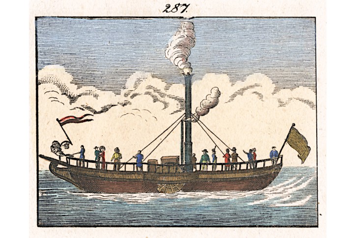 Loď parník, kolor. litografie, 1840