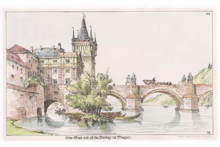 Praha Malostranská věž, kolor. litografie, (1850)