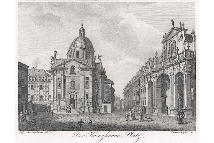 Praha Křížovnické nám., Schottky, mědiryt, 1831