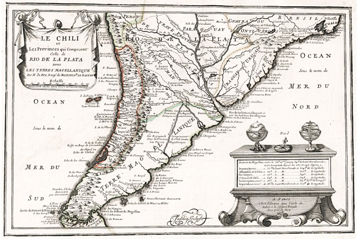 Fer de N.: Chile, la Platta, mědiryt 1734