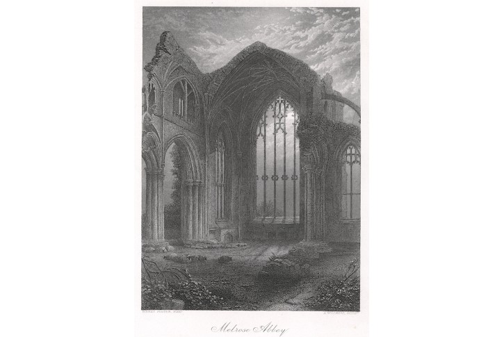 Melrose Abbey, oceloryt, (1860)