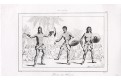 Hawaii domorodí tanečníci , Rienzi, oceloryt,1836
