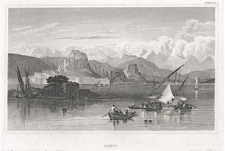 Corfu, Meyer, oceloryt, (1850)