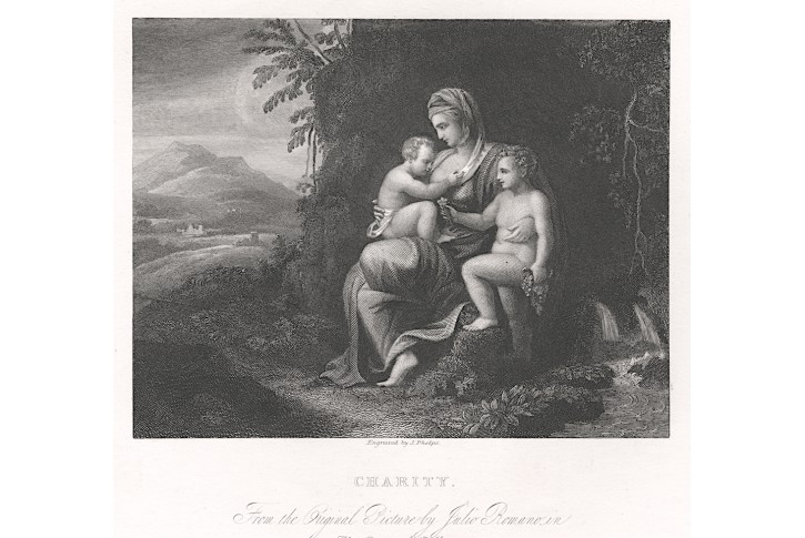 Charity podle J. Romana, oceloryt, (1860)