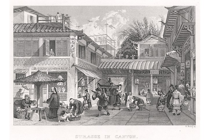 Canton pouliční scéna, oceloryt, 1845