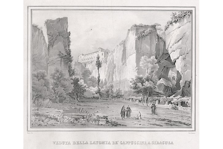 Syracus Latomia, litografie, (1840)