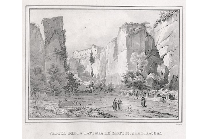 Syracus Latomia, litografie, (1840)