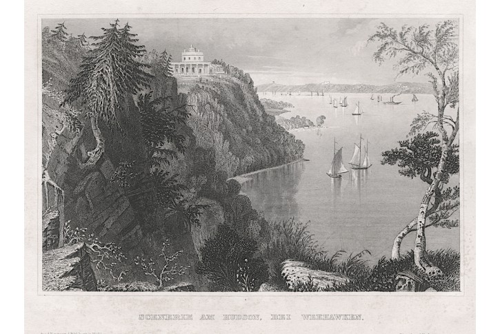 Weehawken Hudson, Meyer, oceloryt, 1850