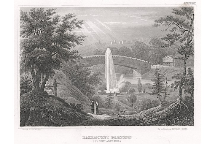 Philadelphia Fairmount , Meyer, oceloryt, 1850