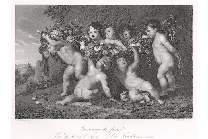 Putti podle Rubense, Payne, oceloryt, (1860)