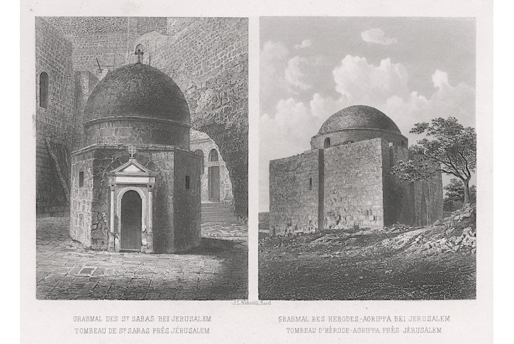 Jerusalem hrob Herodův, oceloryt, (1860)