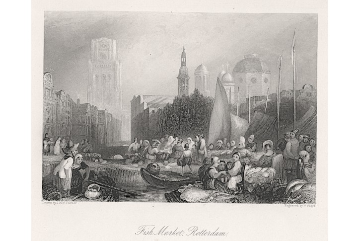 Rotterdam rybí trh, oceloryt (1840)