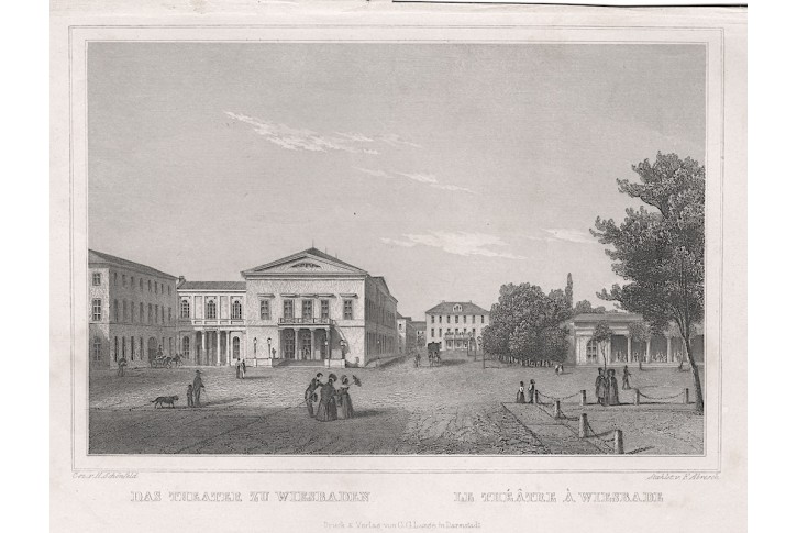 Wiesbaden divadlo , Lange, oceloryt, 1842
