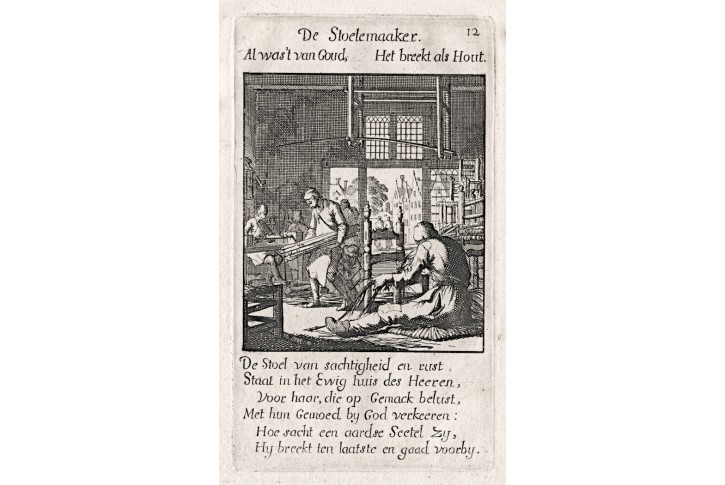 Truhlář židle výroba, Jan Luyken, , mědiryt, 1694