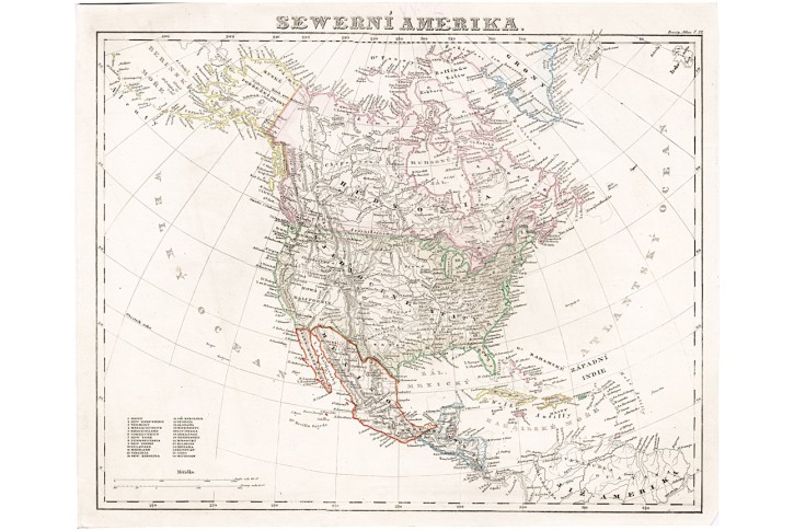 Amerika Severní, Merklas, kolor. oceloryt, (1840)