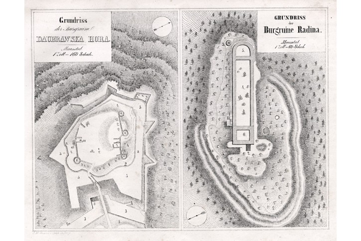 Doubravská Hora a Radyně půdorys, litografie, 1843