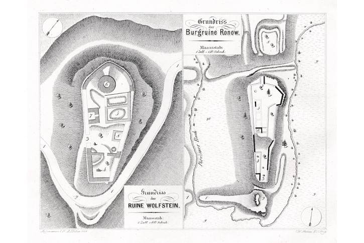 Wolfstein - Ronow půdorys, Heber, litografie, 1847