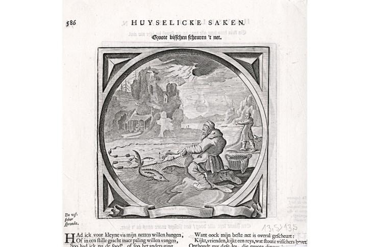 Rybář síť, mědiryt, 1638