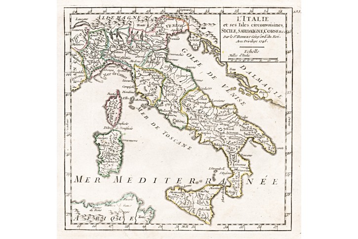 Vaugondy.: Italia, mědiryt 1756