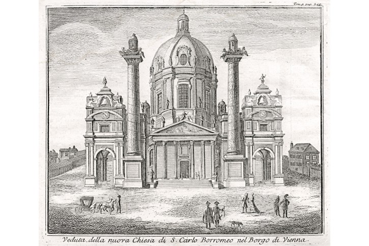 Wien Karlskirche, mědiryt, 18. stol.