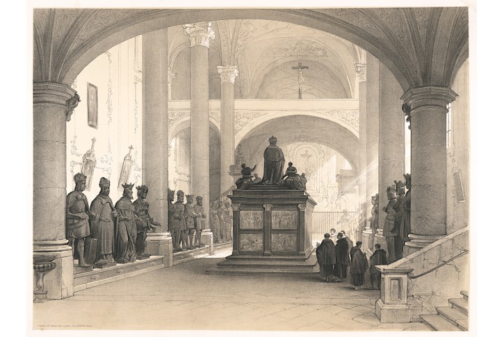 Innsbruck hrob Maxmiliana II., litografie, 1845