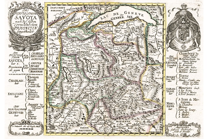 Savoya, Bodenehr,  kolor. mědiryt, 1725