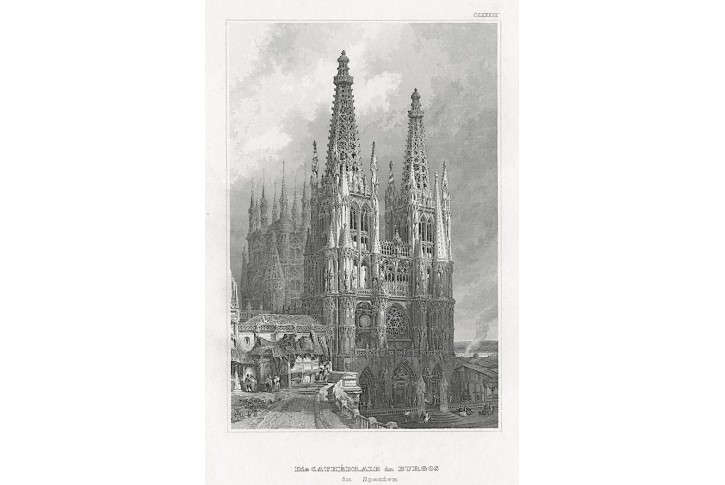 Burgos Katedrála, Meyer, oceloryt, 1850