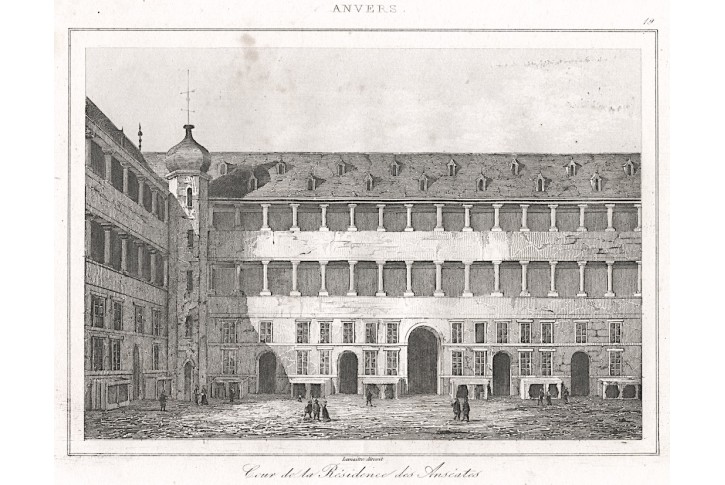 Antwerpen Anseales dvůr , Le Bas, oceloryt (1840)