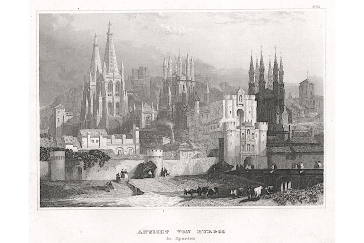 Burgos celkový pohled ,Meyer, oceloryt, 1850