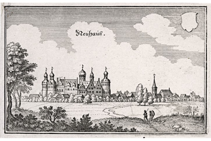 Neuhaus Schloss, Merian,  mědiryt,  (1650)