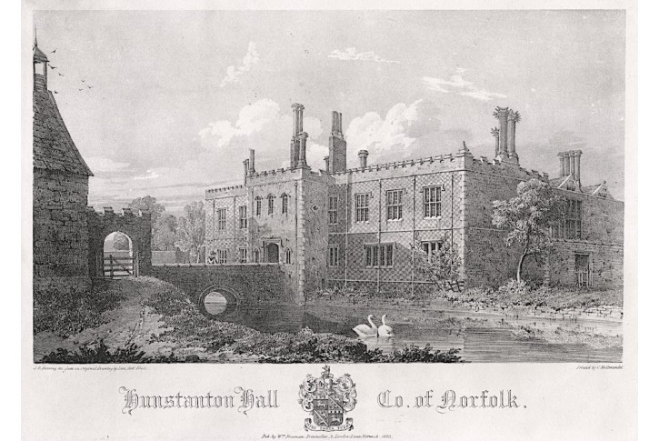 Hunstanton Hall Norfolk, Litografie, 1823