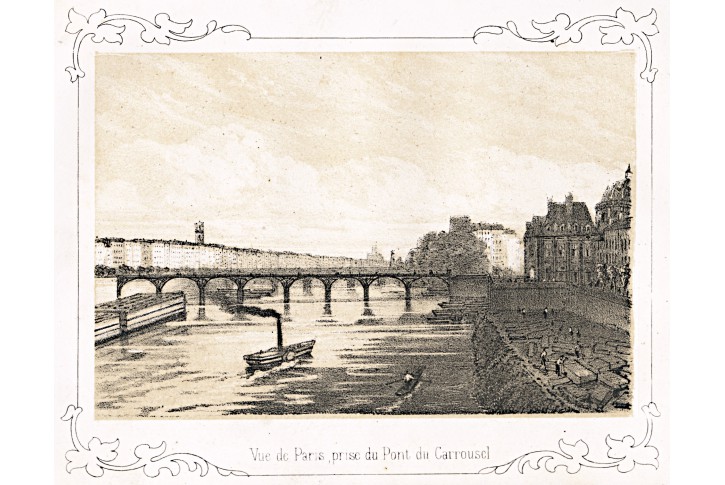 Paris Pont de Carrousel, litografie, (1860)