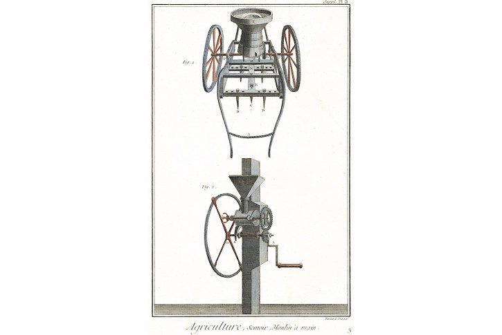 Secí stroj ruční mlýnek, Diderot,  mědiryt , 1777