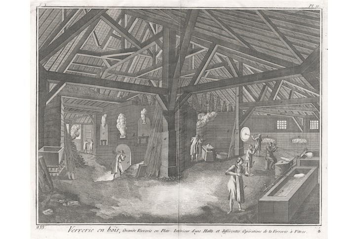 Sklo výroba  II, Diderot,  mědiryt , (1780)