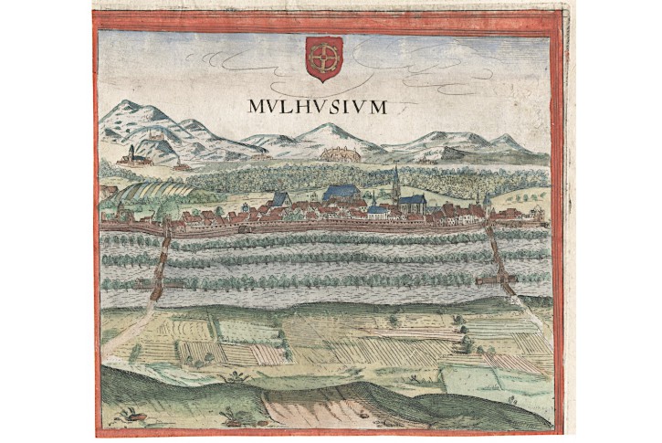 Mulhouse, Braun Hoge.., kolor. mědiryt 1617
