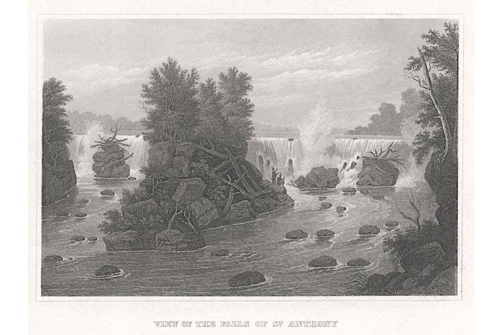 Saint Anthony Falls, Meyer, oceloryt, 1850