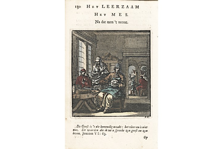 Stolování chléb, Jan Luyken, kolor. mědiryt, 1711