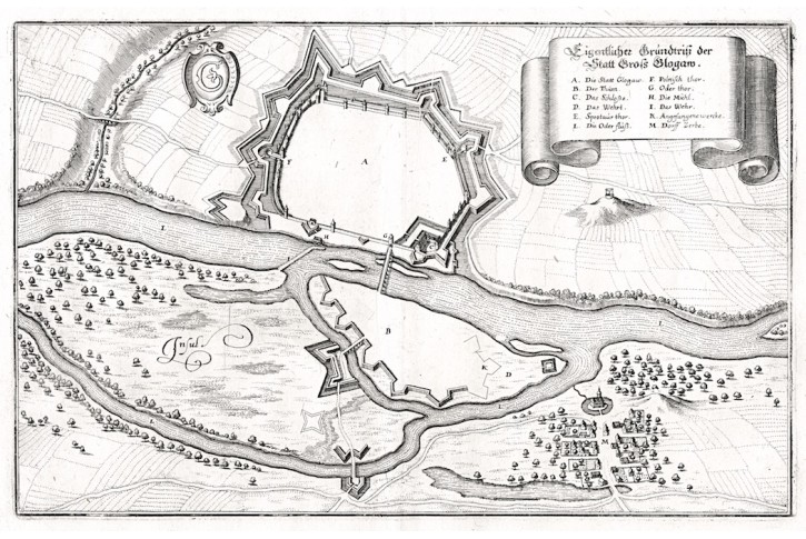 Glogau - Głogów, Merian, mědiryt 1650