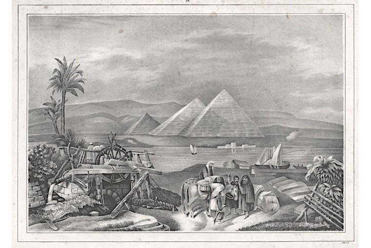 Gizeh Pyramidy, litografie, (1860)