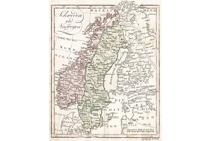 Schweden Norwegen, Walch, kolor. mědiryt, 1810
