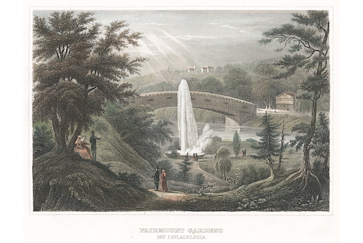 Philadelphia Fairmount , Meyer, oceloryt, 1850