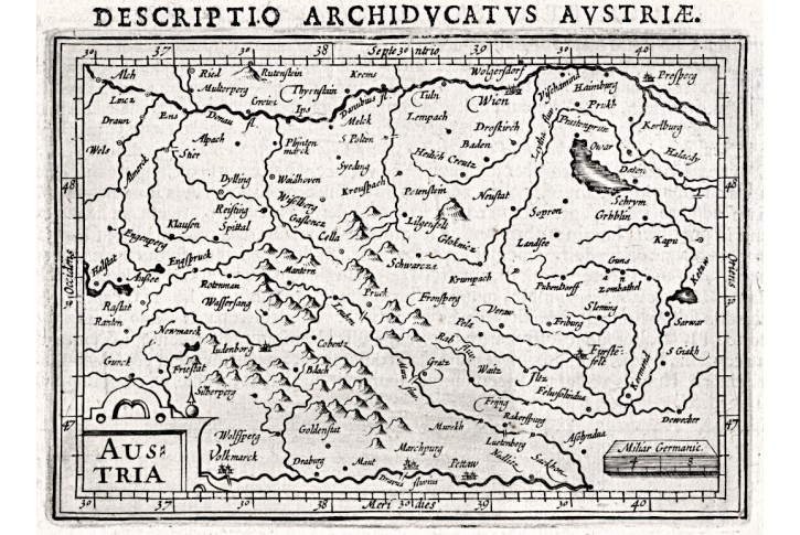 Rakousko , Bertius - Hondius, mědiryt, 1616