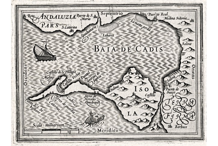 Cadiz Španěl., Bertius - Hondius, mědiryt, 1616