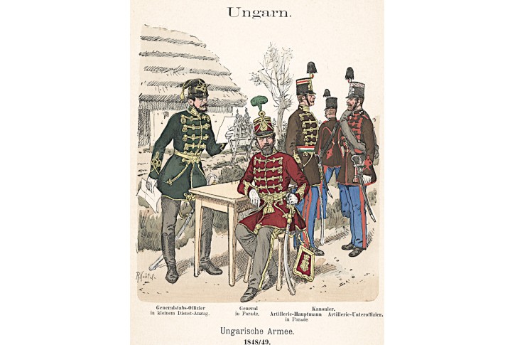 Uhersko vojáci 51., litografie, 1890