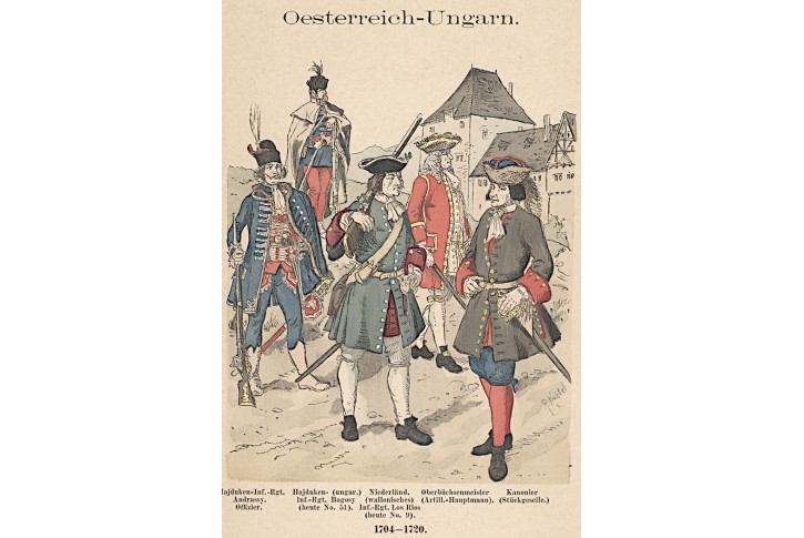 Rakousko Uhersko vojáci 45., litografie, 1890