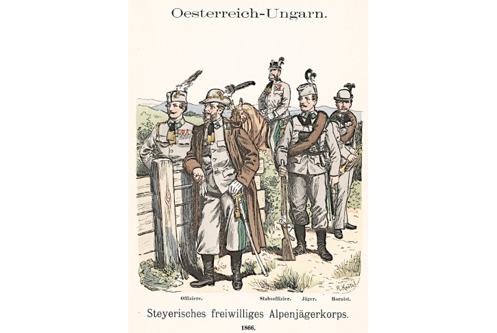 Rakousko Uhersko vojáci 5., litografie, 1890