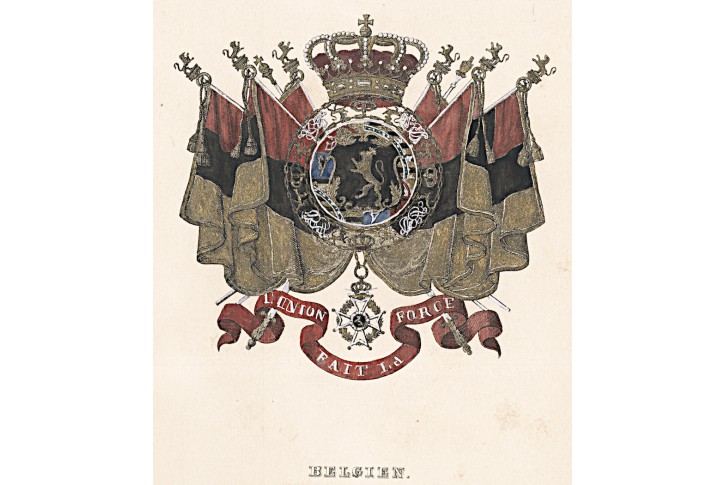 Belgie znak, kolor. litografie,  (1880)