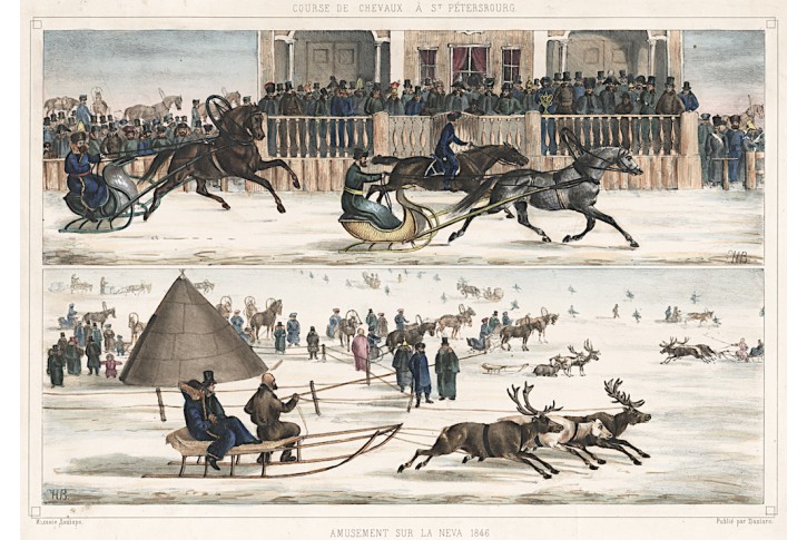 Petrohrad Něva závody, kolor. litografie, 1846