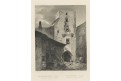 Praha Biskupská věž , Mikovec,oceloryt , 1860