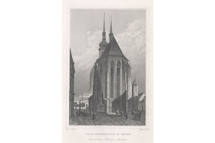 Brno kostel sv. Jakuba, Lange, oceloryt, 1842